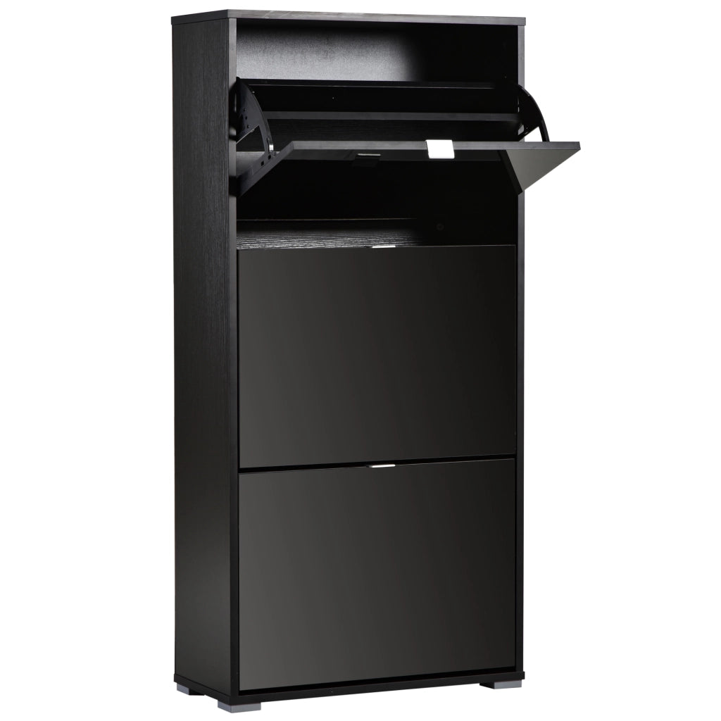 Armadio per Scarpe con 3 Cassetti ¨C Zephmum ¨C Nero 60x26x124 cm