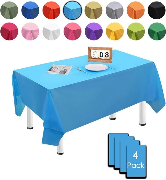 Set da tavola 4 pezzi 137cm x 274cm, tessuto rettangolare impermeabile e resistente all'acqua, colore luce blu, adatto per feste di compleanno, matrimoni, Natale, feste per bambini, cucine, giardini e feste.