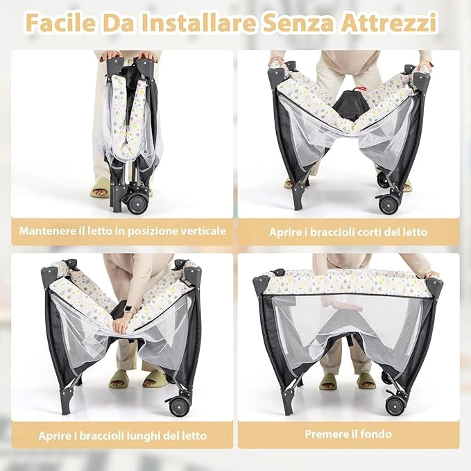3 in 1 Lettino da Viaggio per Neonati, Lettino da Campeggio Portatile per Bambini con Culla e Fasciatoio Rimovibile, Materasso Rimovibile, per Bambini 0-36 Mesi (Colorato)