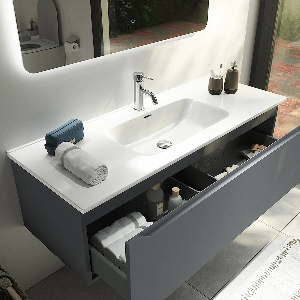 Mobile bagno sospeso 90 cm grigio opaco un cassettone con lavabo | Bako