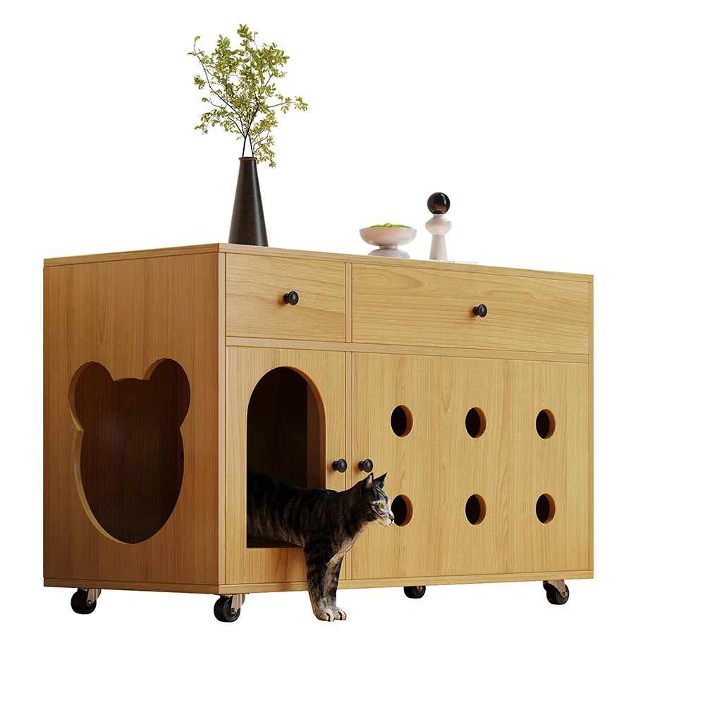 Casa lettiera per gatti - Xylo - 100x45x66cm legno naturale