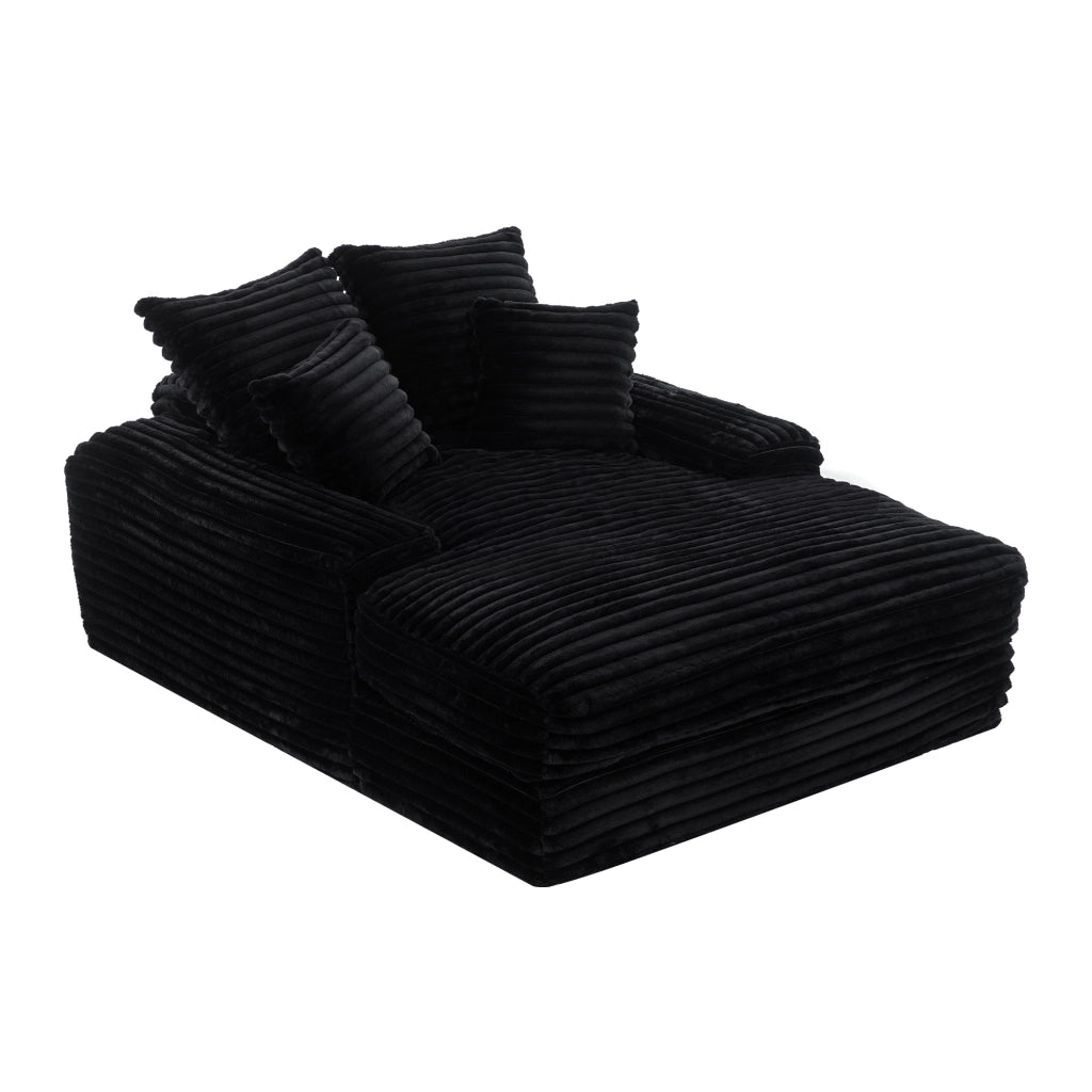 Chaise longue ergonomica con 4 cuscini sfoderabili e braccioli larghi in velluto a coste - nero 165×135×58 cm