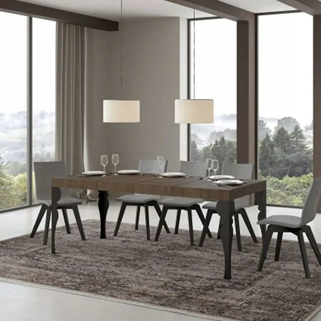 Tavolo allungabile 130/390x90 cm Paxon Premium colore noce gambe antracite