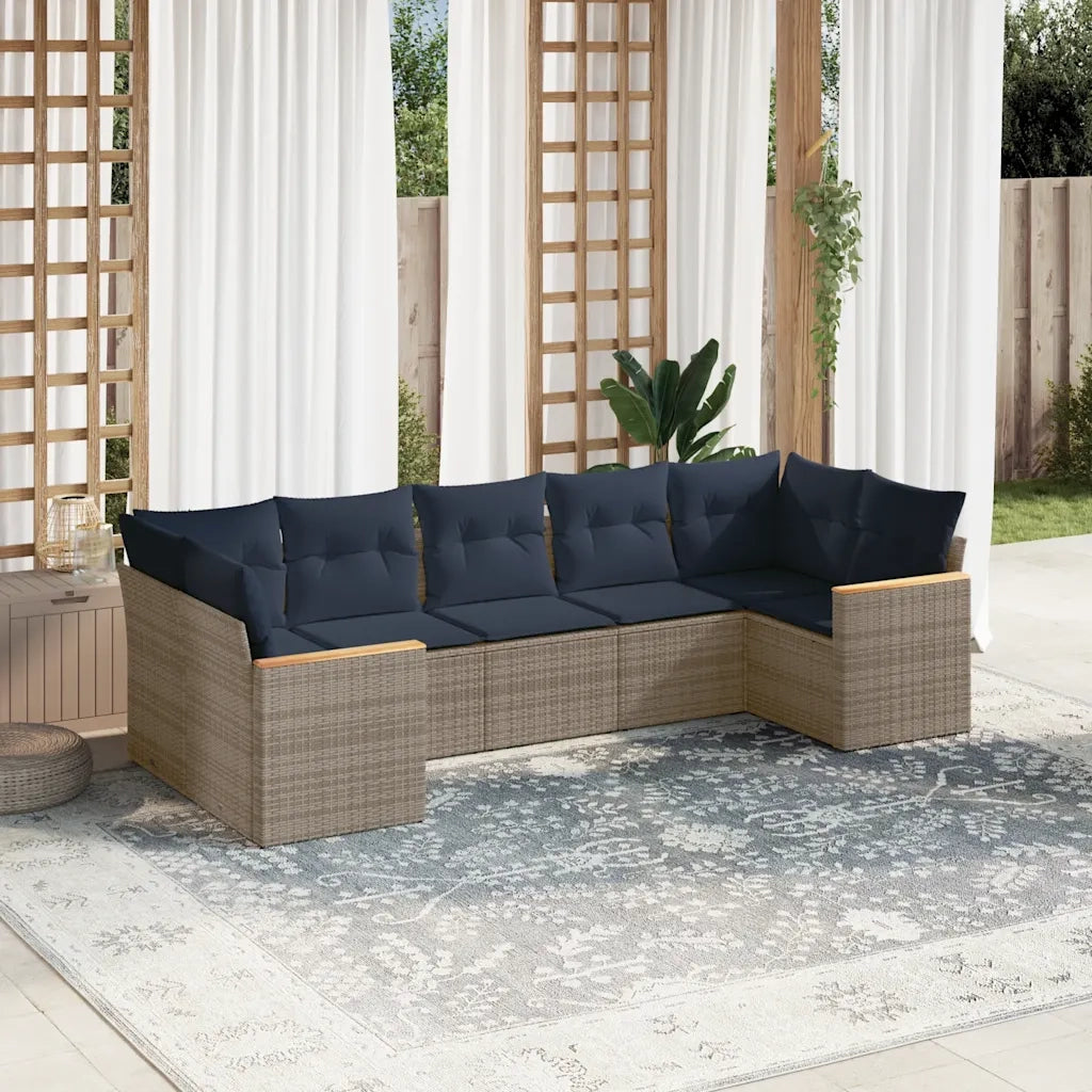 Set Divani da Giardino 7 pz con Cuscini Grigio in Polyrattan 3226271