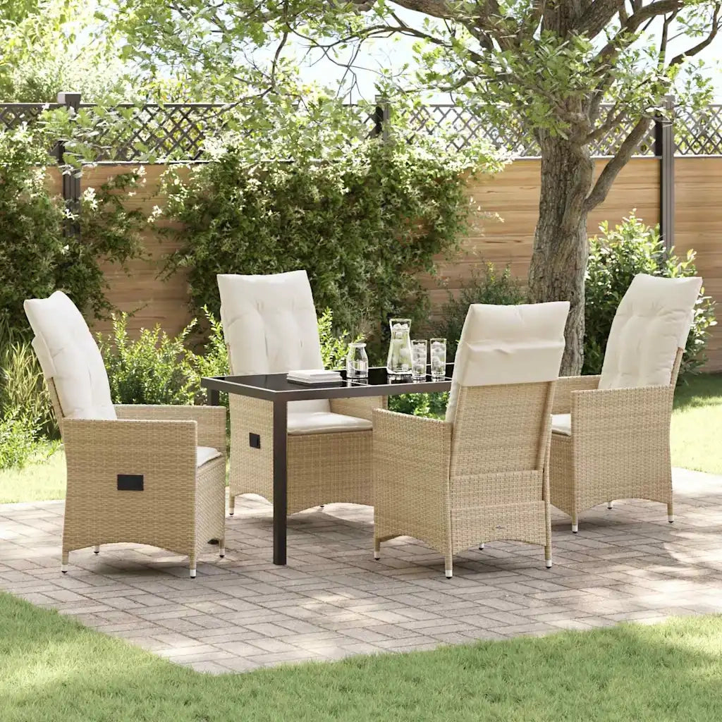 Set da Pranzo per Giardino con cuscino 5 pcs Beige polyrattan