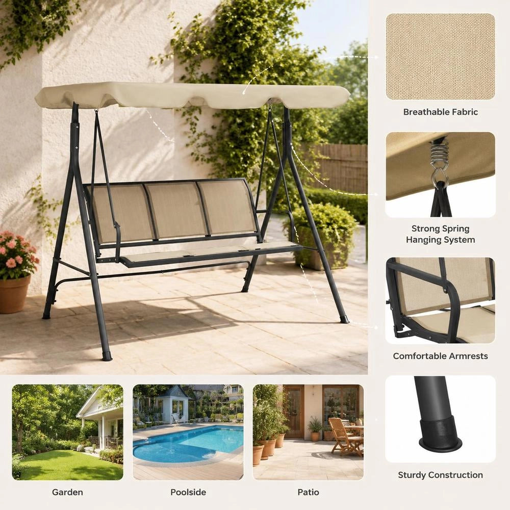 Hollywood Swing With Roof, Anthracite Grey And Sand-colored