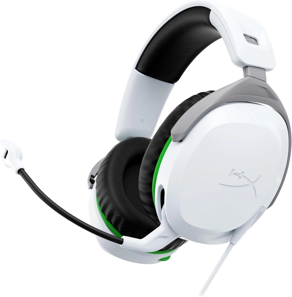 CloudX Stinger II, Cuffie da Gaming, Connessione Cablata a 3,5mm, Telaio in Plastica, Cuscinetti in Memory Foam Rivestiti in Similpelle, Comandi sul Padiglione, Adatto per Xbox, Bianco/Verde
