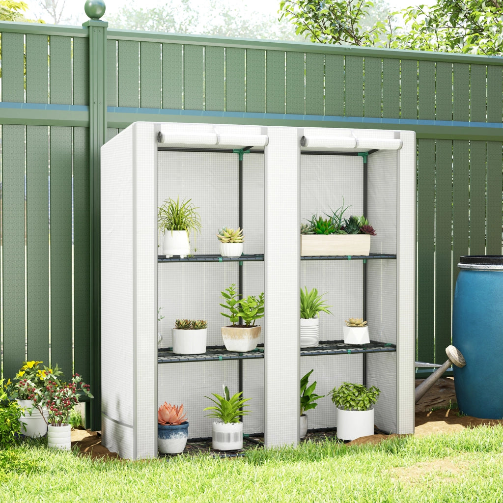 Serra da Giardino con 3 Ripiani e 2 Porte a Rullo ¨C Zephmum ¨C 144x48x152 cm Bianco