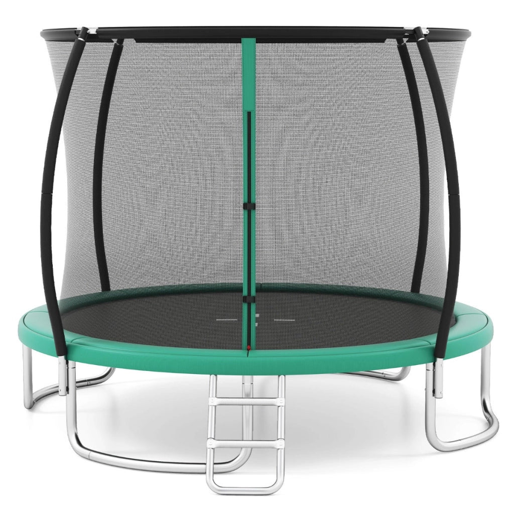 Trampolino da esterno 305 cm design sicuro con pali curvi e scaletta antiscivolo in acciaio zincato verde 20_0014512