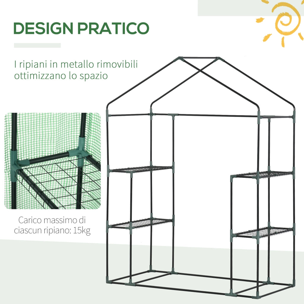 Serra da Giardino in Acciaio e Plastica PE con 4 Ripiani, Funi e Picchetti, 141x72x191 cm, Verde