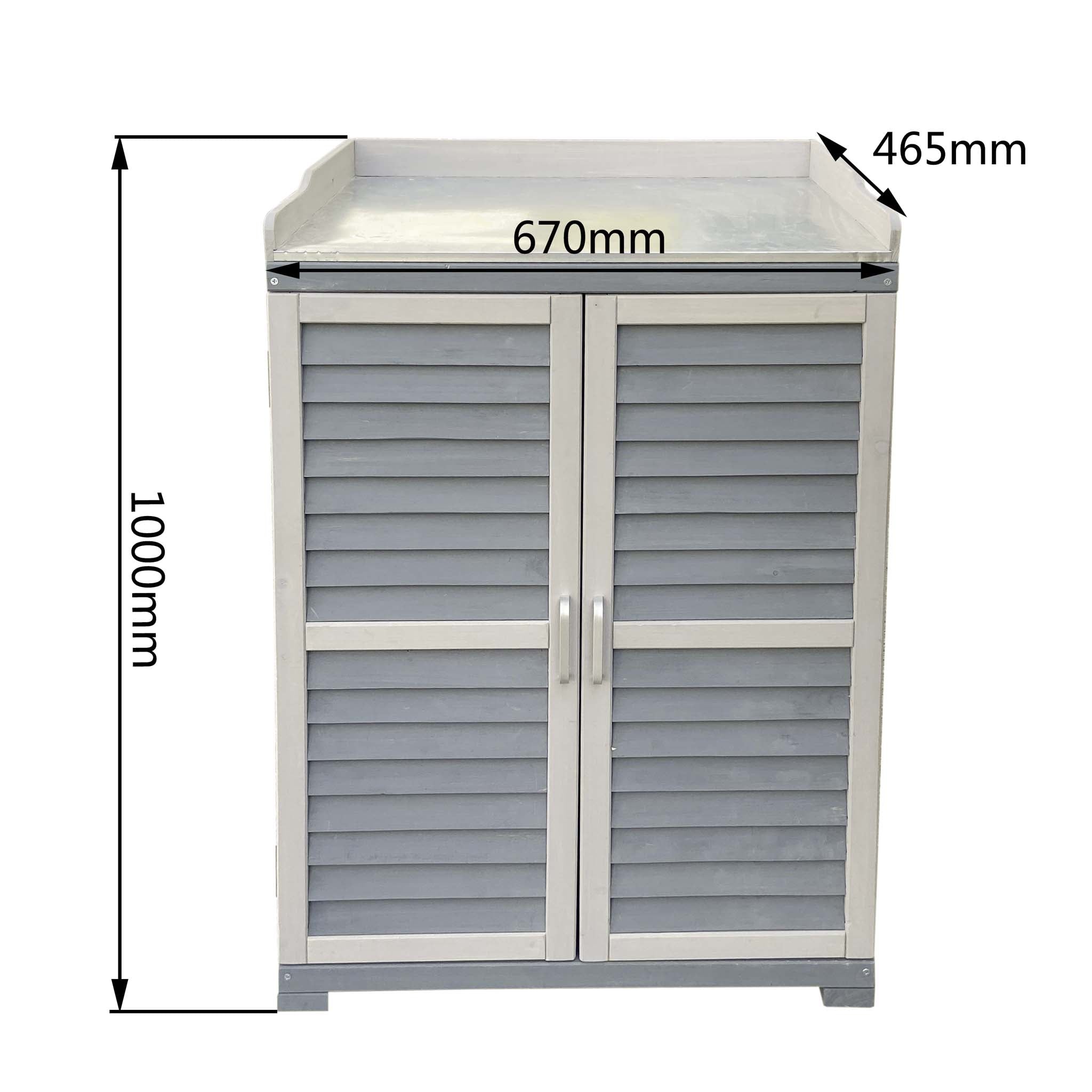 Armadietto grigio da esterno con piano di lavoro per giradinaggio, Mobile da giardino