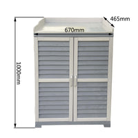 Armadietto grigio da esterno con piano di lavoro per giradinaggio, Mobile da giardino