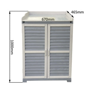 Armadietto grigio da esterno con piano di lavoro per giradinaggio, Mobile da giardino