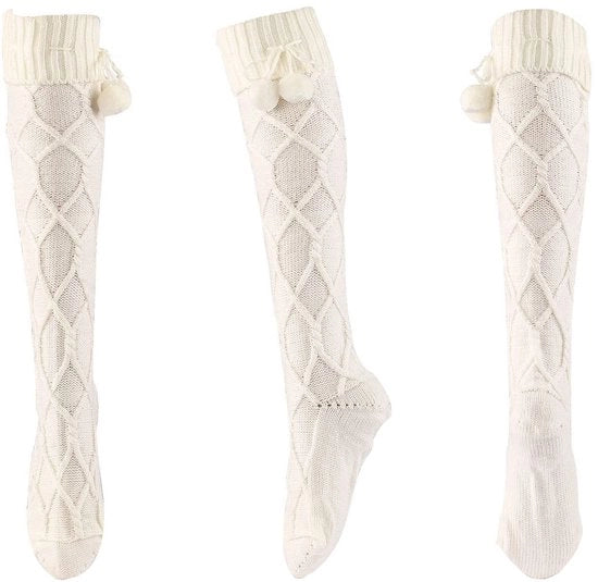 Calze da Donna in Lana a Maglia con Cuffie, Bianchi, Taglie 35-38, 39-42