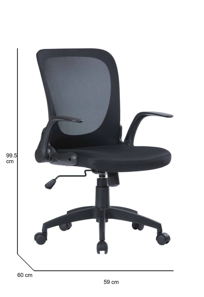 Sedia da ufficio Baschi, Poltrona direzionale a rete con braccioli, Seduta ergonomica con braccioli pieghevoli, 60x59h86/96 cm, Nero