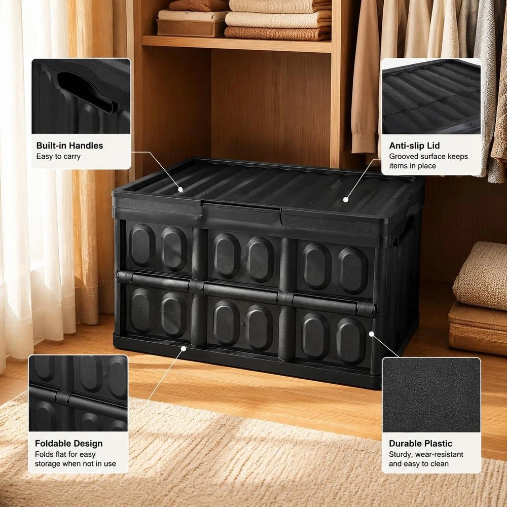 Set Of 3 45L Professional Folding Boxes Made Of PP, Transport Boxes With Lids, Foldable Storage Boxes With Handles, Stackable Crates, Storage Boxes, Folding Boxes, Stackable Boxes For Storage & Transport