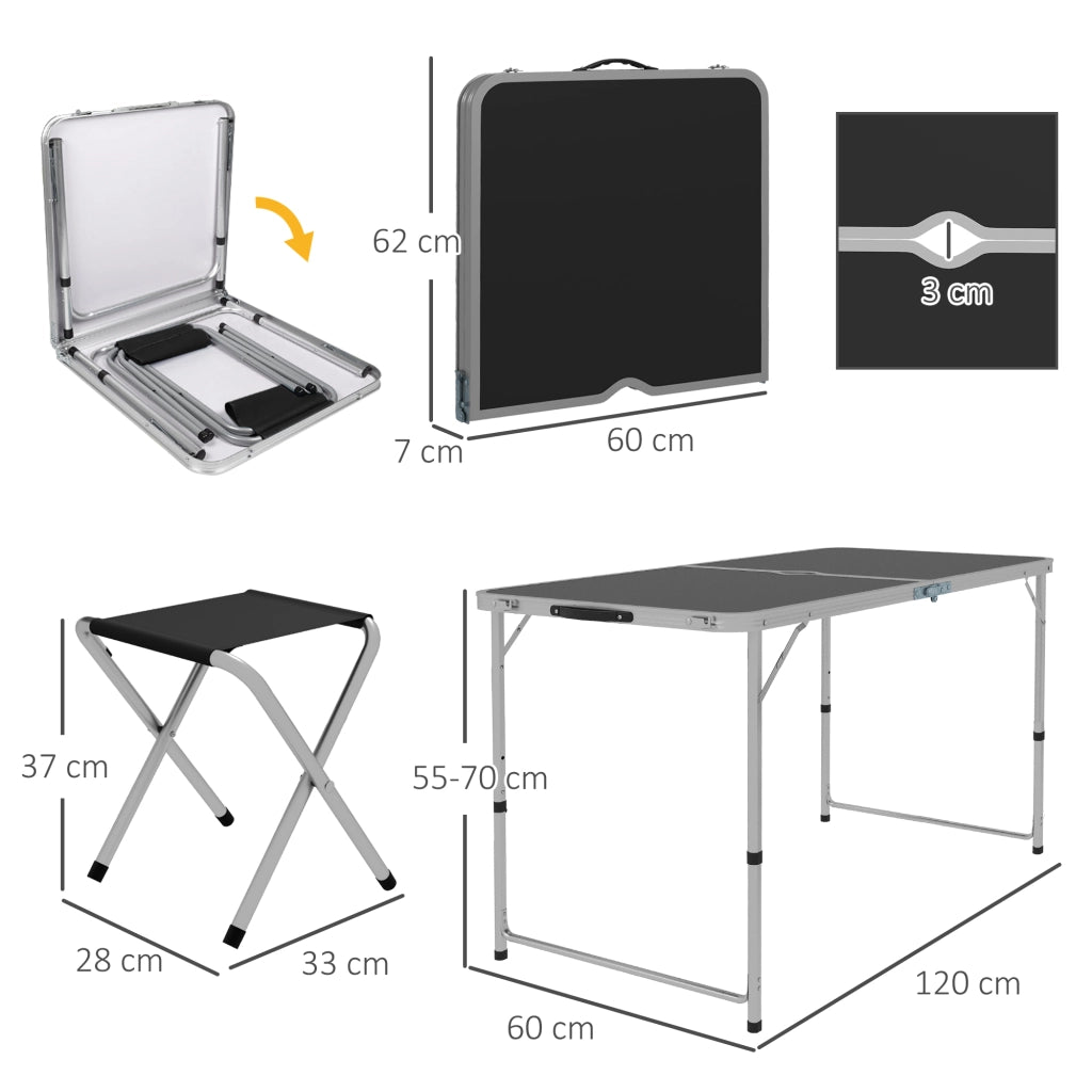 Tavolo da Camping Pieghevole con 4 Sedie ¨C zephmum ¨C Nero 120x60x55-70 cm