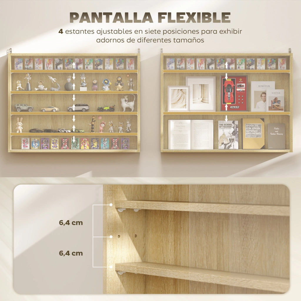 Vetrina a Muro in Legno Rovere ¨C Xylo ¨C 2 Ante Scorrevoli Vetro 80x9.5x60cm