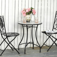 Tavolino da Giardino Ø60x71 cm in Metallo con Mosaico Nero