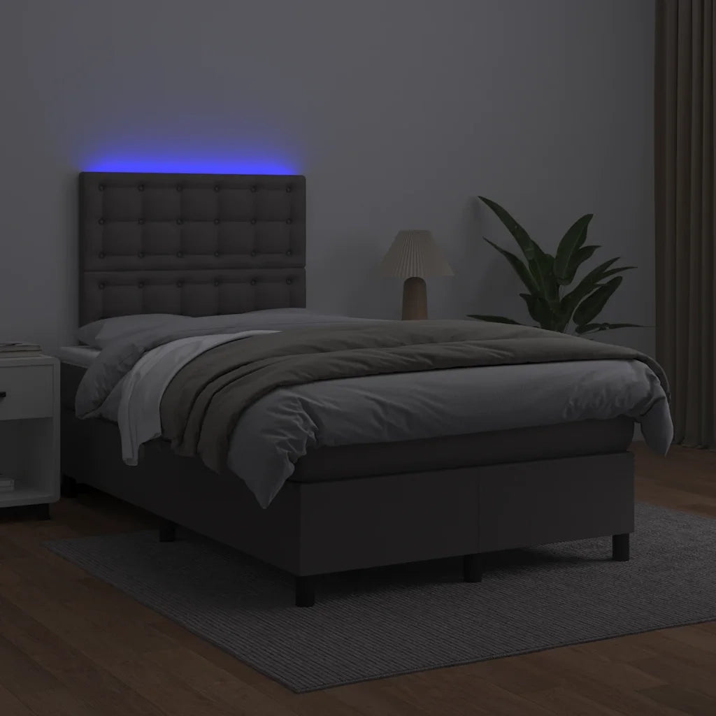 Giroletto Molle con Materasso e LED Grigio 120x190cm Similpelle