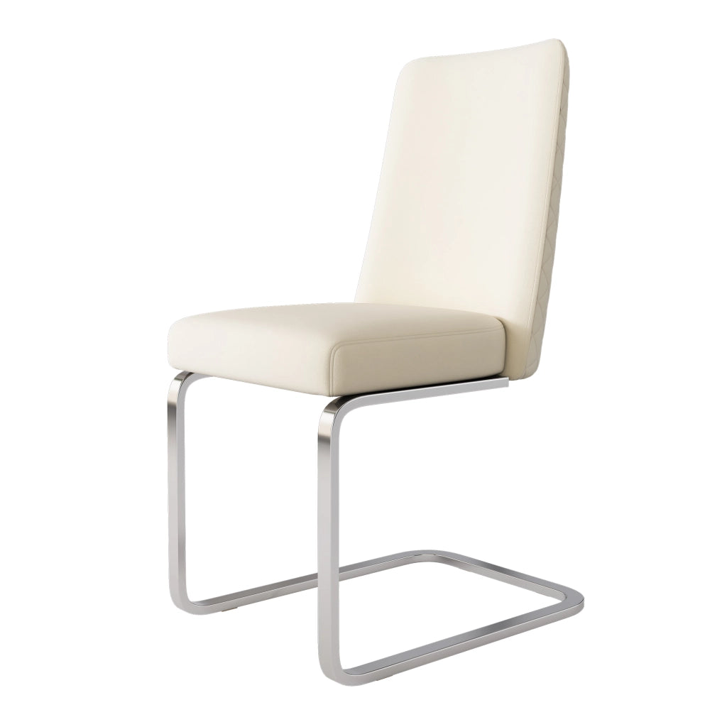 Sedia da pranzo Set di 2 con schienale trapuntato a rombi e gambe in metallo, in velluto, beige e argento