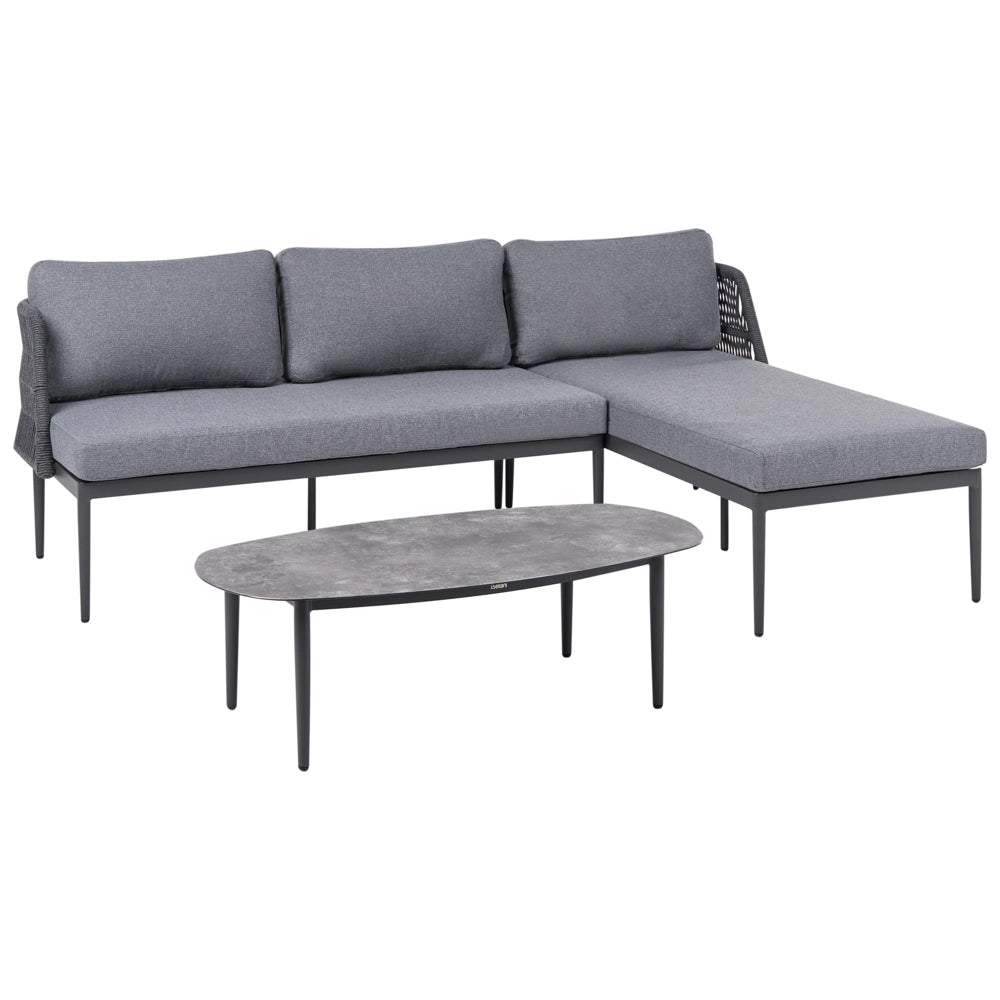 Set da salotto a 3 posti grigio con divano angolare sinistro in tessuto con struttura in alluminio e tavolino Elegante set da giardino Patio