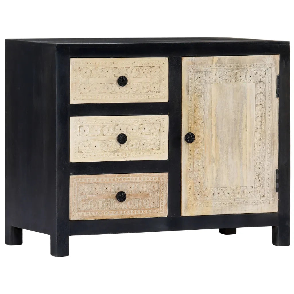 Credenza Intagliata a Mano Grigio 75x35x60 cm Massello di Mango  cod mxl 70535