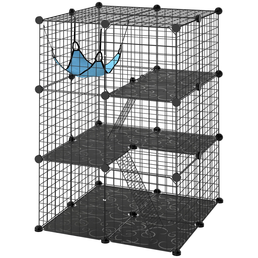 Gabbia per Gatti Recinto Personalizzabile 3 Livelli, 105cm, Nero