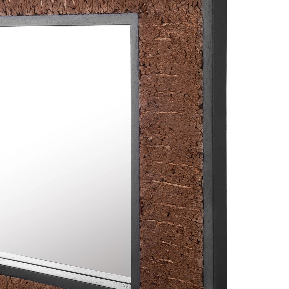 Specchio decorativo da parete in legno di teak scuro 60 x 60 cm in stile rustico