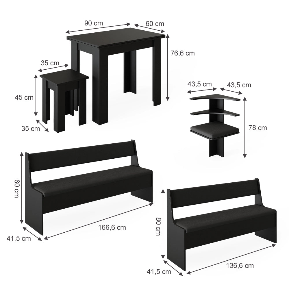 Vicco Gruppo panca ad angolo Nero 180 x 41.5 cm con tavolo