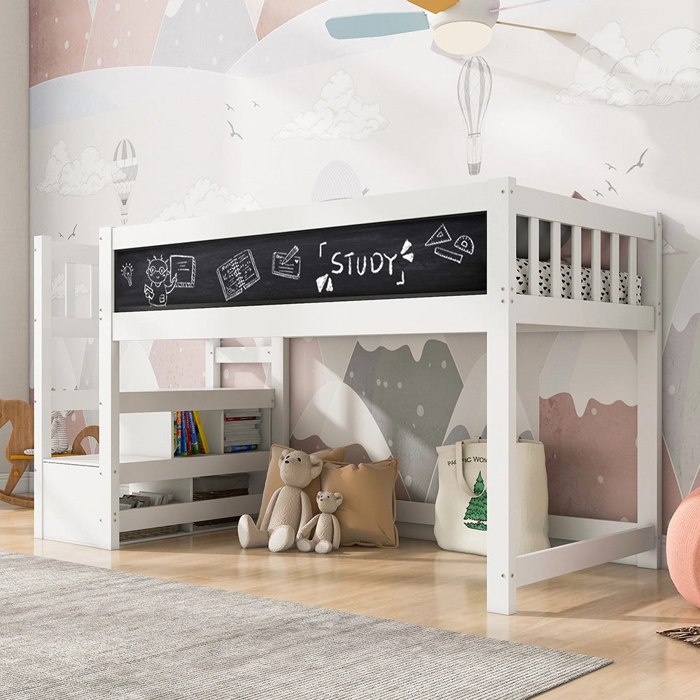 Letto a soppalco per bambini - Xylo - 90x200 cm - Bianco - Con protezione anti-caduta