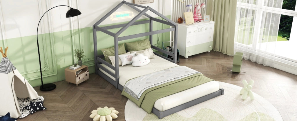DESMIU Letto a Casetta Letto Matrimoniale 140 × 200 cm con doghe, senza materasso, in pino e MDF, grigio