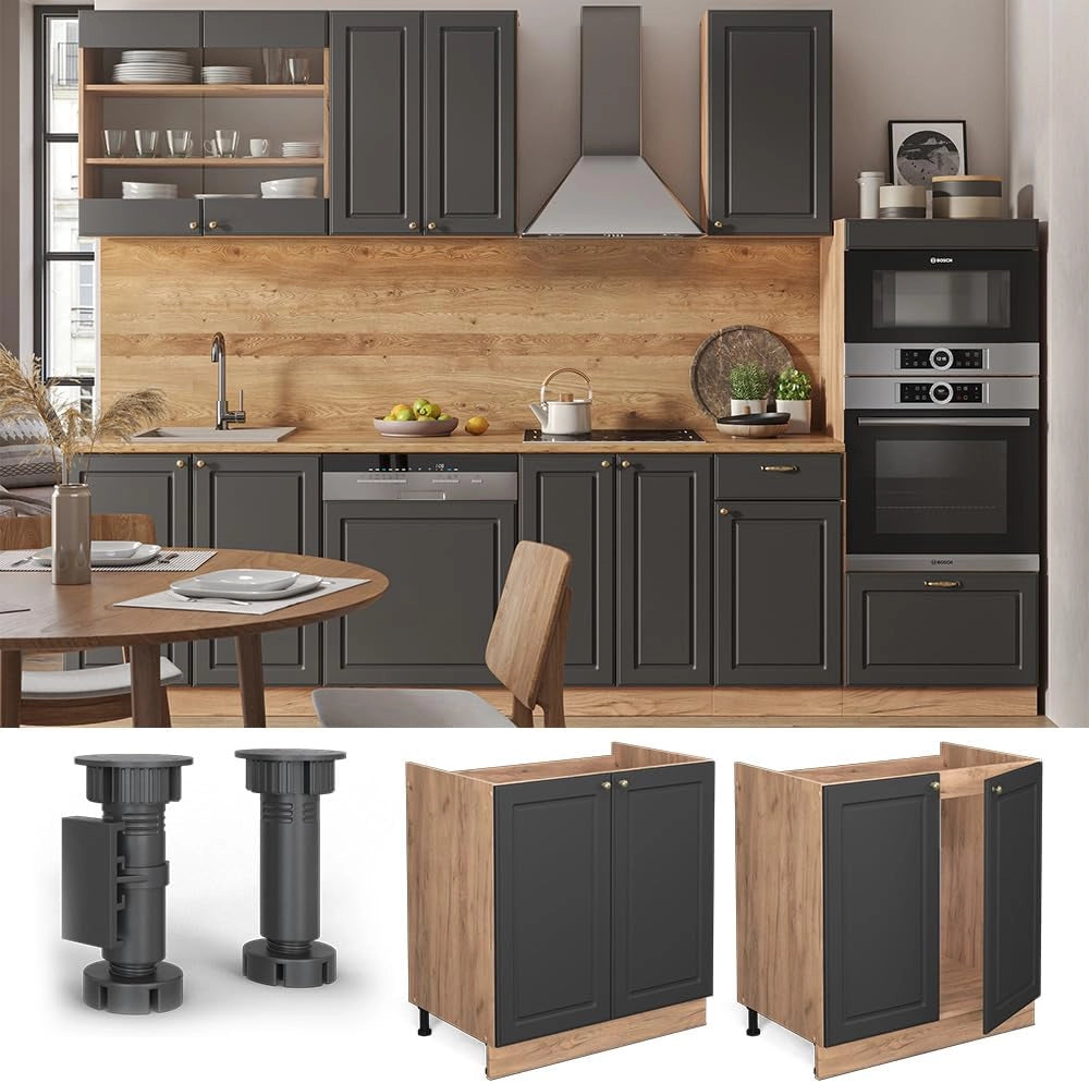 Mobile lavello cucina Fame-Line, Antracite-oro, 80 cm senza piano di lavoro, per la combinazione con altri moduli della serie Fame-Line