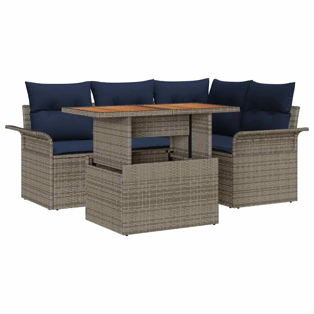 Set Divano da Giardino 5 pcs Grigio Poly Rattan
