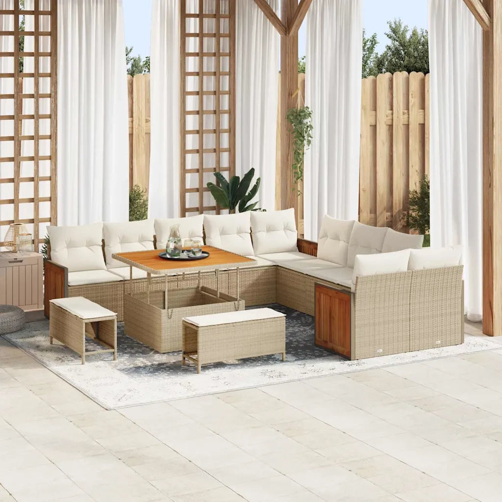 Set Divano da Giardino con cuscino 13 pcs Beige e Crema