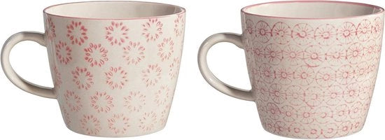 Tazze da caffè con manico - Tazze per il tè - Godere in compagnia - Decorazione a stampo artigianale - Set da 2 - Rosa