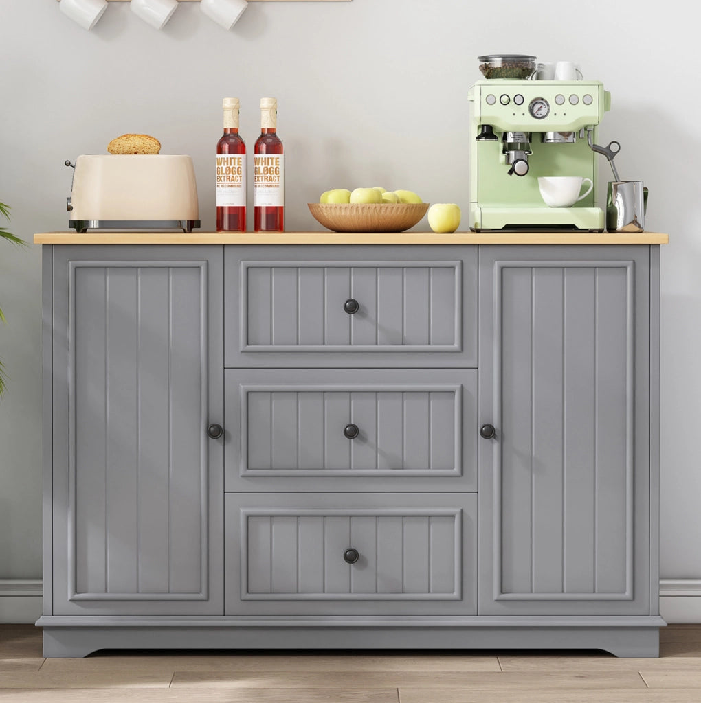 Credenza 126x40x86 cm con 3 cassetti e ante; MDF grigio