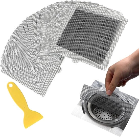 Douchegoot Flexibile Wegwerp Hairy Catcher in Fibra di Vetro 15x15cm - Per Doccia Bagno Cucina - Previene Blocco dell'Imbocco - Set da 40.