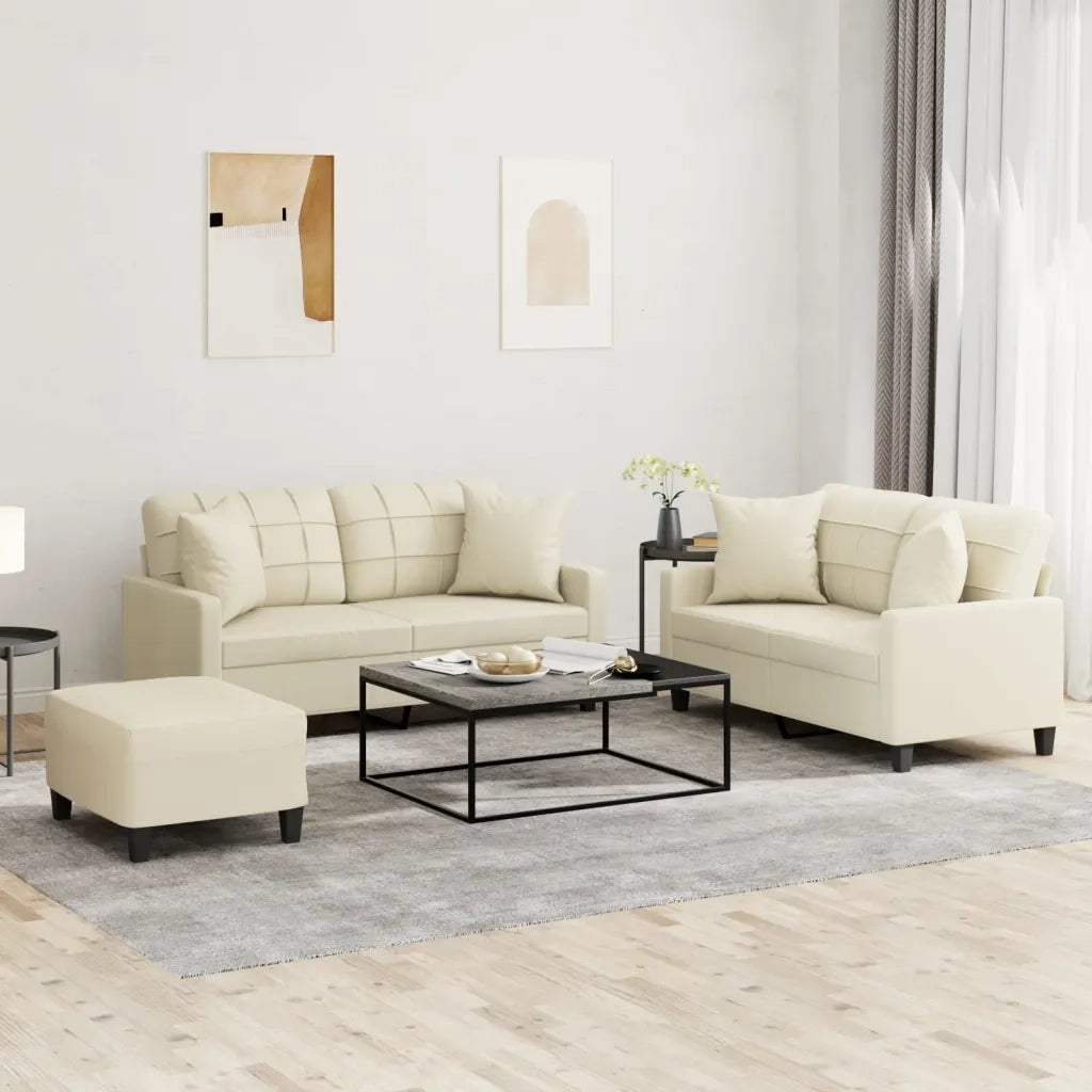 Set di Divani 3 pz con Cuscini Crema in Similpellecod mxl 130775