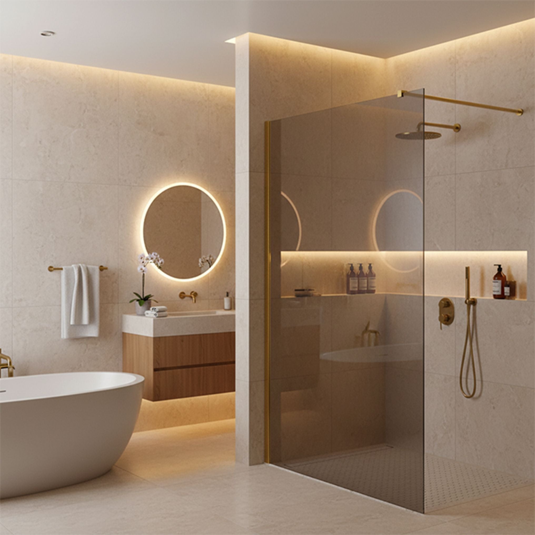 Parete Doccia Rea Flexi Grey / Gold 90