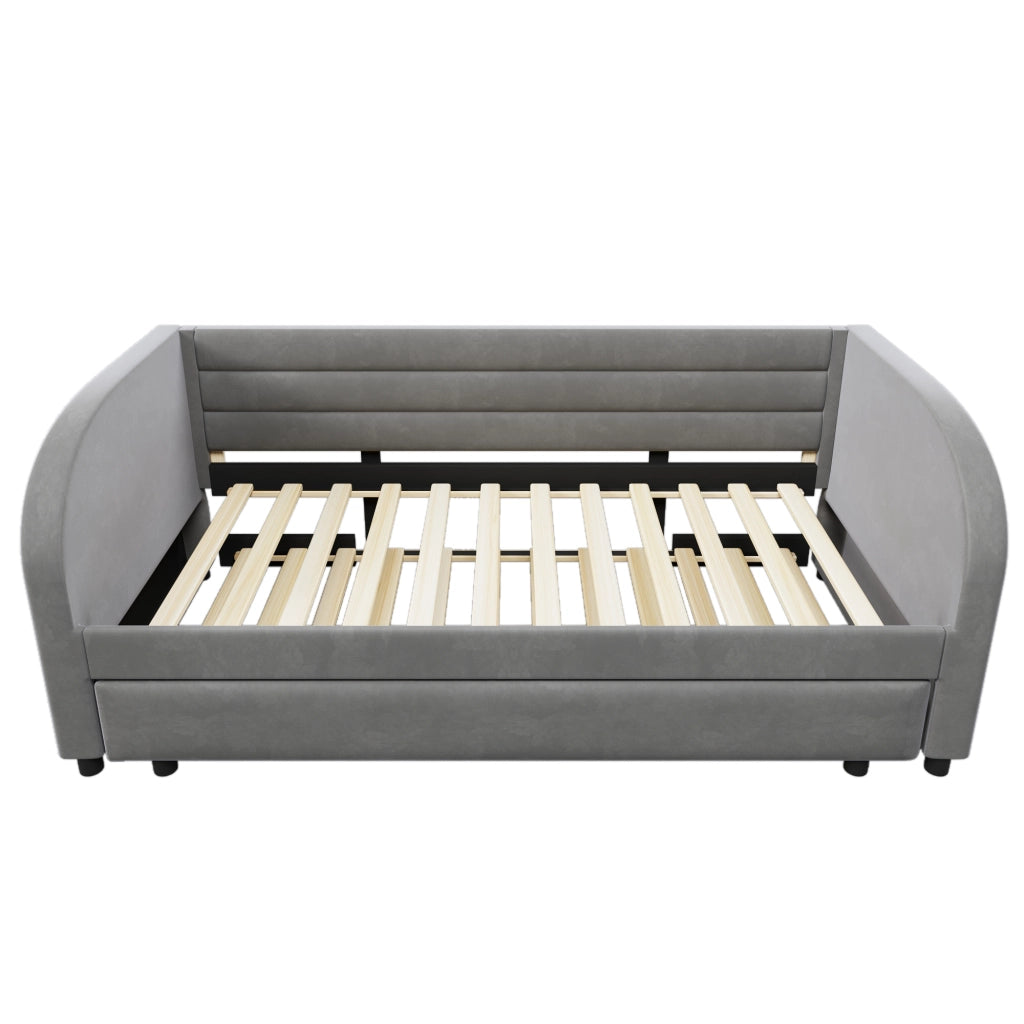 Letto Estraibile 90x200 cm; con LED Regolabile e Letto a Scomparsa; in Flanella; Grigio