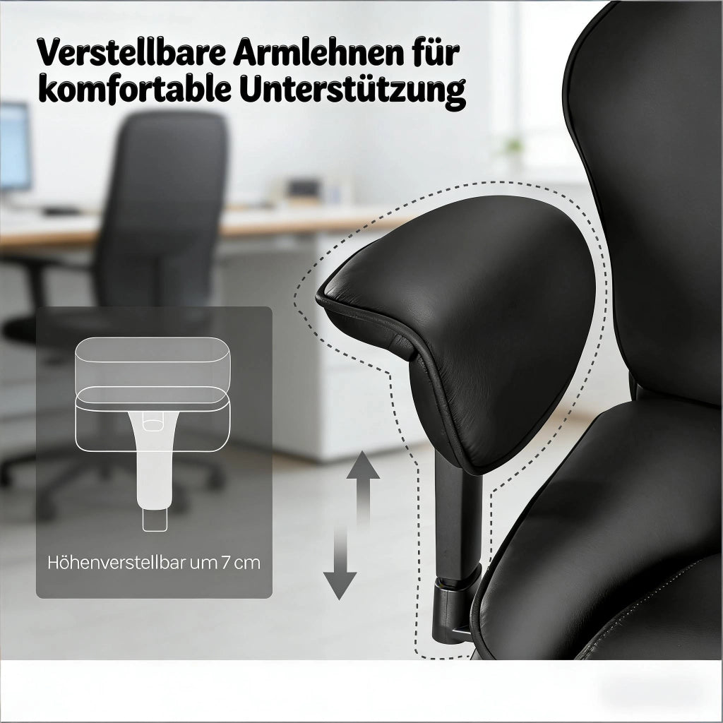 Sedia da Ufficio Ergonomica con Doppio Schienale, Poggiapiedi, Braccioli Regolabili, PU Nero