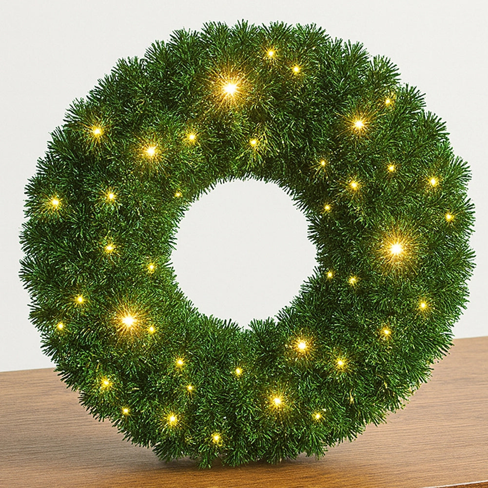 Corona Ghirlanda Natalizia Verde 45 cm con 40 LED Bianco Caldo per Addobbi