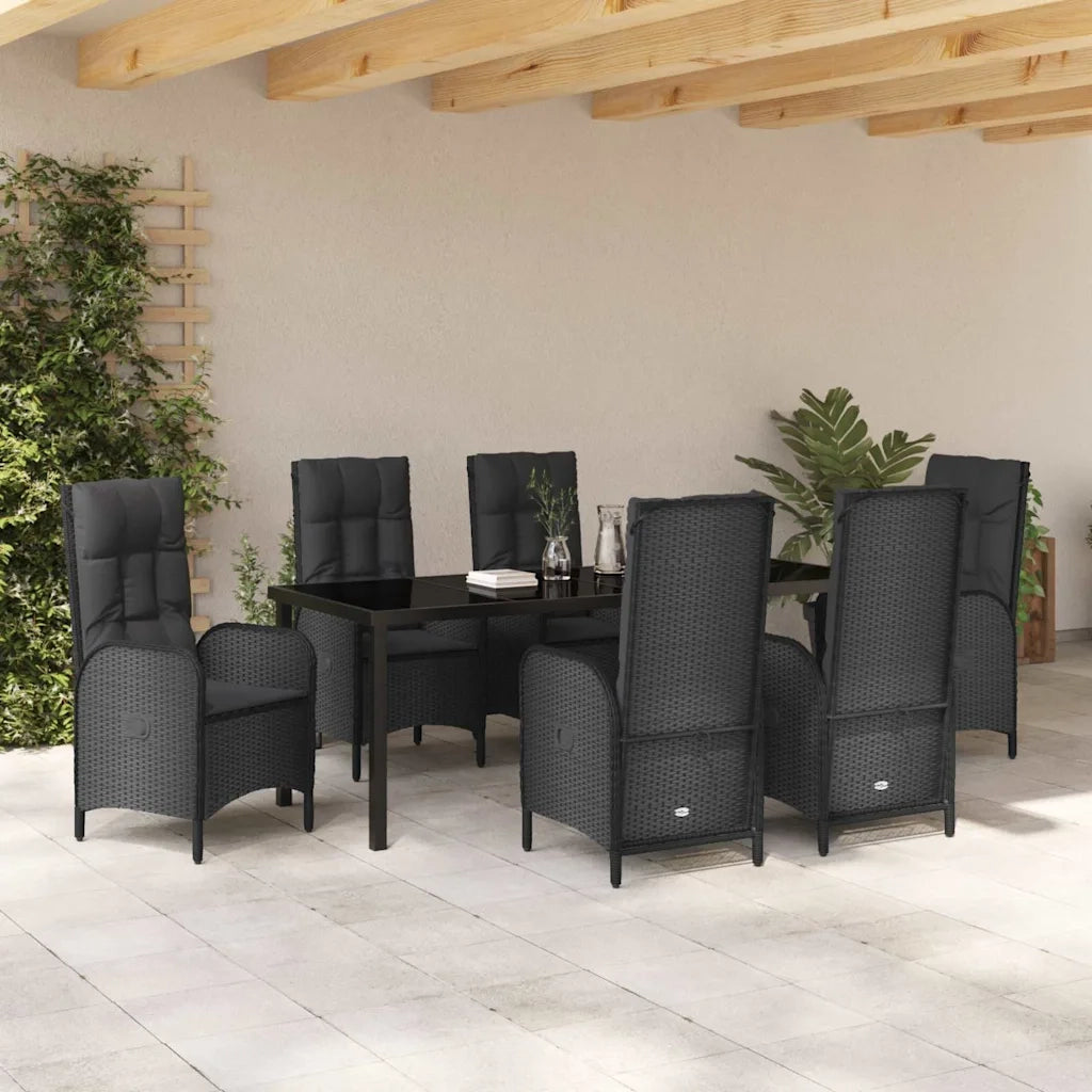 Set da Pranzo per Giardino con cuscino 7 pcs Nero polyrattan 3380118