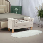 Panca imbottita beige in ciniglia con braccioli, 115 cm