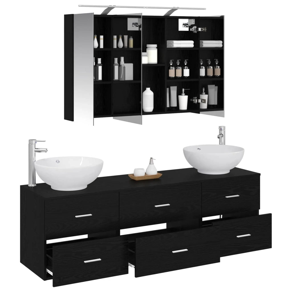 Set di mobili per il bagno 4 pcs Rovere Nero 3406936