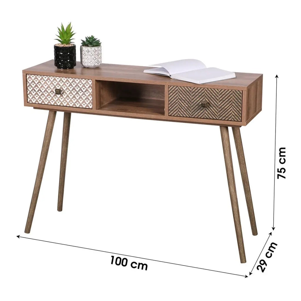 Consolle ALTA color rovere chiaro con 2 cassetti - Design scandinavo e pratico contenitore