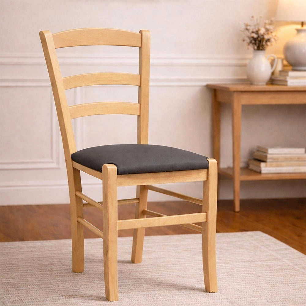 Sedie da sala da pranzo Paesana in legno naturale con seduta imbottita antracite