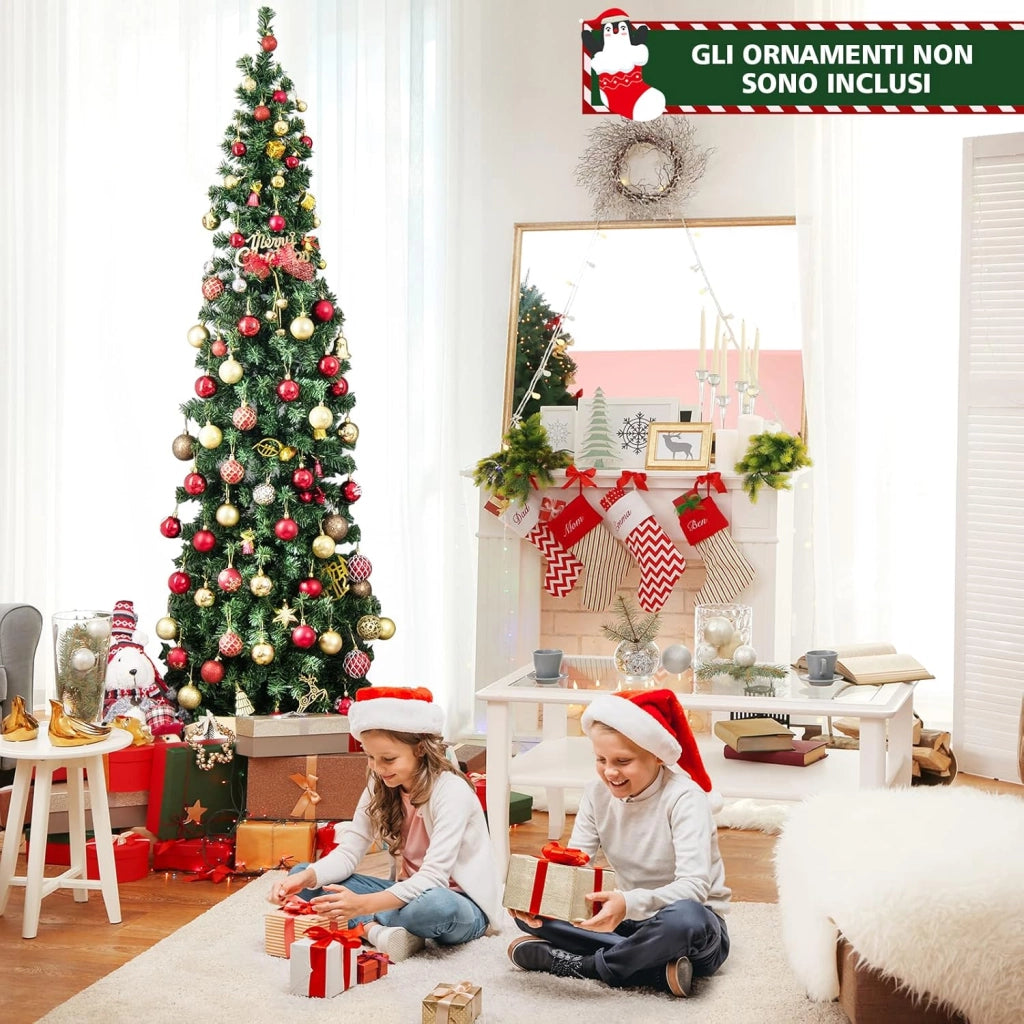 Albero di Natale Mezzo 210 cm, Albero di Natale Artificiale Metà con 150 Luci LED, 450 Rami Folti e Base Pieghevole in Metallo, Ideale per Casa, Ufficio, Negozi e Hotel, Verde