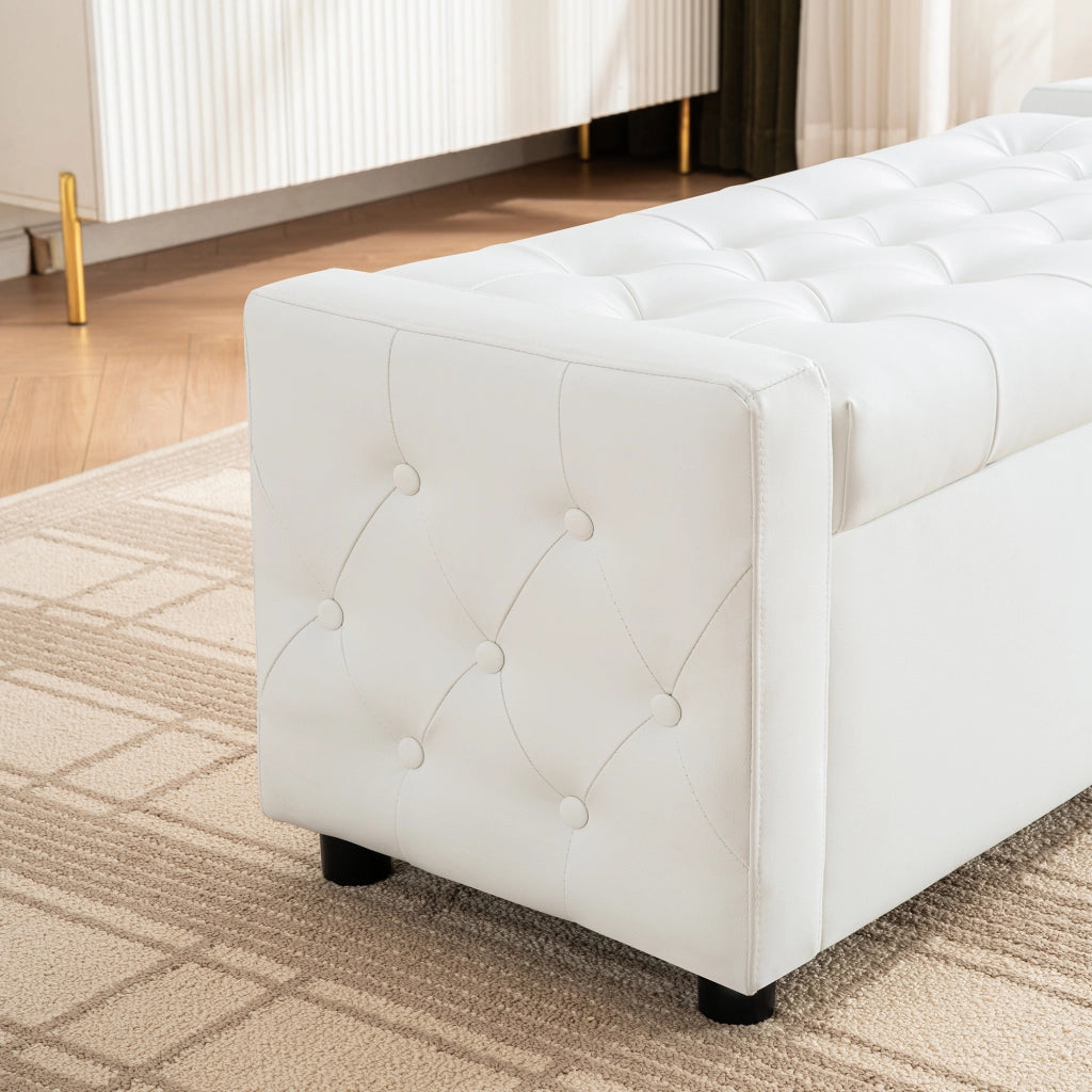 Panca contenitore rettangolare con seduta imbottita e vano portaoggetti, in legno e tessuto bianco 122 × 45 × 47 cm